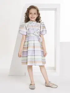 Peppermint Striped Puff Sleeves Fit and Flare Dress