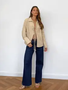 MIAKEE Solid Tie-Up Shirt Style Top