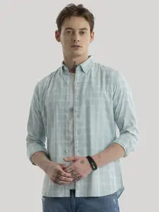 Snitch Men Smart Slim Fit Gingham Checks Button-Down Collar Pure Cotton Casual Shirt