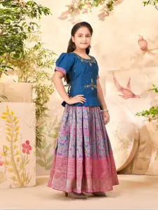 BAESD Girls Embellished Puffed Sleeves Zari Silk Ready to Wear Lehenga Choli