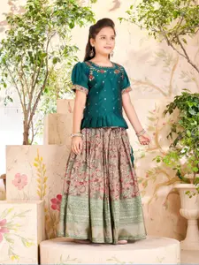 BAESD Girls Embellished Puffed Sleeves Zari Ready to Wear Lehenga Choli