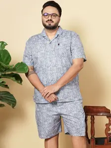 HARDSODA Plus Size Floral Printed Cuban Collar Shirt With Shorts