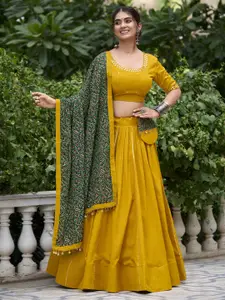 LOOKNBOOK ART Embroidered Mirror Work Cotton Ready to Wear Lehenga Choli