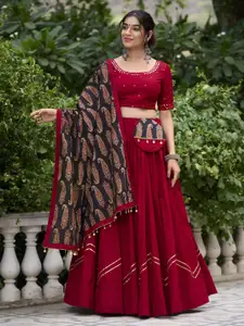 LOOKNBOOK ART Embroidered Mirror Work Cotton Ready to Wear Lehenga Choli