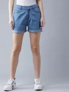 DOLCE CRUDO Relaxed Fit Clean Look Mid Rise Denim Shorts