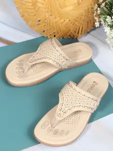 Denill Women T-Straps Flats with Laser-Cuts