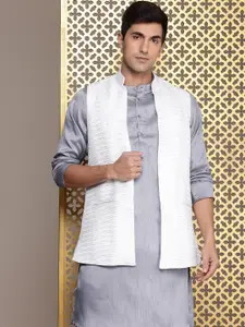 House of Pataudi Band Collar Jashn Kurta & Trousers With Nehru jacket