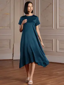 all about you Satin Finish Flared Hem A-Line Midi Dress