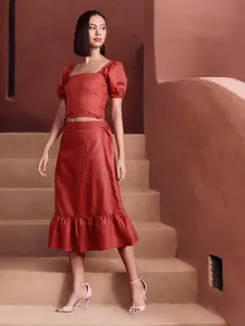 all about you Smocked Top with Flounce Midi Skirt Co-Ord Set