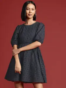 all about you Pure Cotton Schiffli A-Line Dress