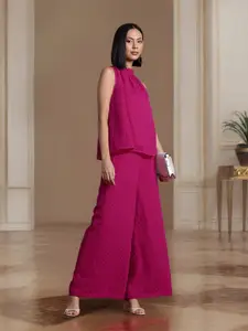 all about you Halter Neck Dobby Top with Parallel Trousers