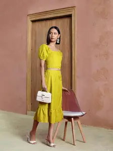 all about you Smocked Top with Flounce Midi Skirt Co-Ord Set