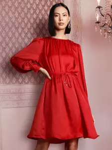 all about you Satin A-Line Dress with Belt
