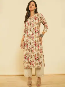Soch Round Neck Floral Printed Straight Kurta