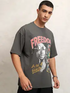 HIGHLANDER Men Typography Printed Round Neck Oversized T-shirt