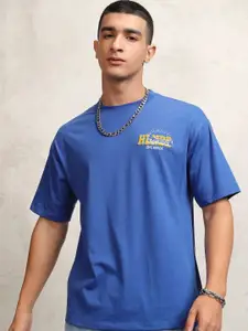 HIGHLANDER Men Typography Printed Embroidered Round Neck Oversized T-shirt