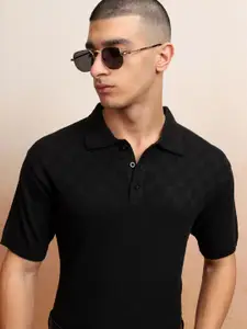 Highlander Men Knitted Textured Polo Collar T-shirt