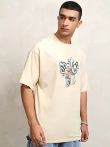 HIGHLANDER Men Typography Printed Embroidered Round Neck Oversized T-shirt