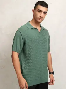 Highlander Men Knitted Textured Polo Collar T-shirt