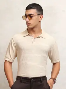 Highlander Men Knitted Textured Polo Collar T-shirt