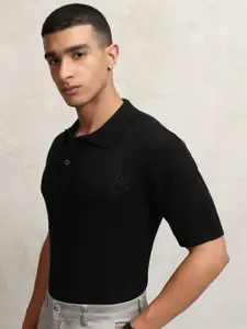 Highlander Men Knitted Textured Polo Collar T-shirt