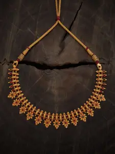 Kushal's Fashion Jewellery Embellished Bridal 92.5 Pure Silver Gold-Plated Temple Necklace