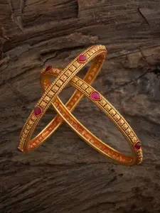 Kushal's Fashion Jewellery Embellished Bridal Set Of 2 92.5 Silver Ruby Bangles