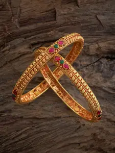 Kushal's Fashion Jewellery Embellished Bridal Set Of 2 92.5 Silver Ruby Bangles