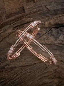 Kushal's Fashion Jewellery Set Of 2 Rose Gold-Plated Zircon Stone-Studded Bangles