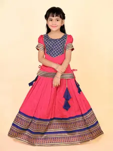 BAESD Girls Embellished Puffed Sleeves Zari Ready to Wear Lehenga Choli