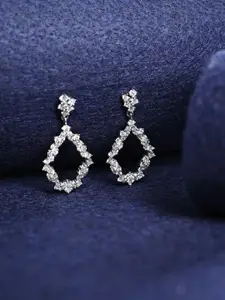 Clara 925 Sterling Silver Rhodium Plated Cubic Zirconia Teardrop Shaped Drop Earrings