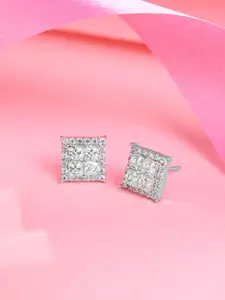 Clara 925 Sterling Silver Rhodium Plated Cubic Zirconia Square Stud Earrings