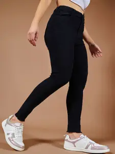 DOLCE CRUDO Women Skinny Fringed Detailing High Rise Cropped Stretchable Denim Jeans