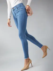 DOLCE CRUDO Skinny High Rise Fringe And Side Zipper Detailing Cropped Denim Jeans