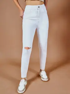 DOLCE CRUDO Skinny High Rise Knee Slit Bleached Regular Length Stretchable Denim Jeans