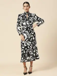 Chemistry Printed Cuffed Sleeves A-Line Midi Dress
