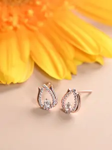 Clara 925 Silver Rose Gold-Plated Floral Shaped Cubic Zirconia Studded Earrings