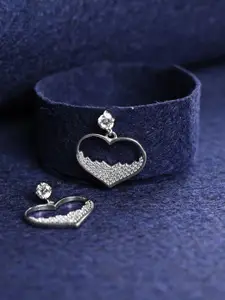 Clara Rhodium-Plated 925 Sterling Silver Heart Shaped Cubic Zirconia Studs Earrings