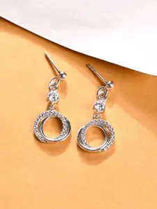 Clara 925 Sterling Silver Rhodium-Plated CZ Stone Studded Contemporary Drop Earrings