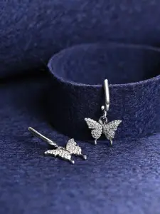 Clara 925 Sterling Silver Rhodium-Plated CZ Stone Studded Contemporary Drop Earrings