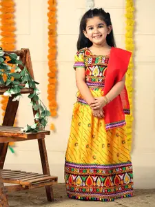 ahhaaaa Girls Embroidered Mirror Work Cotton Ready to Wear Lehenga & Blouse With Dupatta