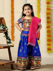 ahhaaaa Girls Embroidered Mirror Work Cotton Ready to Wear Lehenga & Blouse With Dupatta
