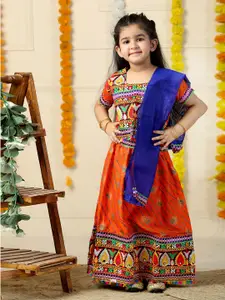 ahhaaaa Girls Embroidered Mirror Work Cotton Ready to Wear Lehenga & Blouse With Dupatta