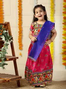 ahhaaaa Girls Embroidered Mirror Work Cotton Ready to Wear Lehenga & Blouse With Dupatta