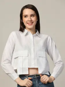 TAHVO Women Comfort Boxy Opaque Striped Casual Shirt