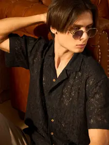 DENNISON Men Self Design Cuban Collar Smart Casual Shirt