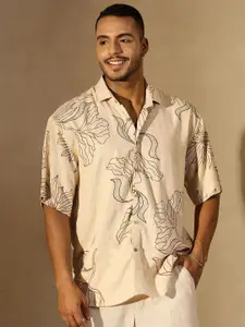 DENNISON Men Floral Printed Oversized Smart Casual Shirt