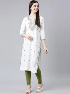 Neerus Geometric Embroidered Thread Work Straigth Kurta