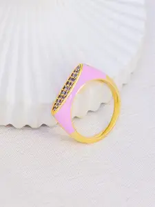 Perfectly Average Women 18K Gold Plated JewelleryPink Enamel Studded Ring