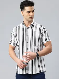 Majestic Man Men Classic Slim Fit Striped Pure Cotton Casual Shirt